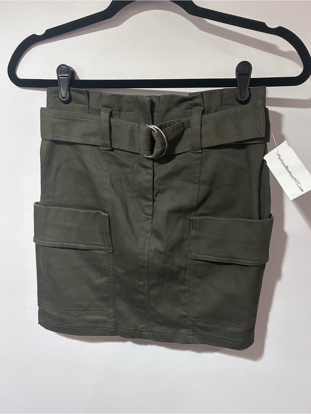 Utility Cargo Mini Skirt with D-Ring Belt — Olive Green